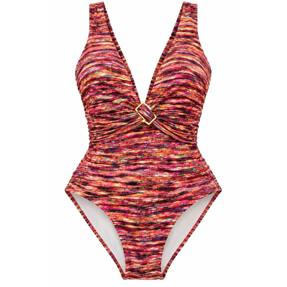 Sunshine 79 One Piece Swimsuit Size 8 Multicolor Plunge Strappy Back NWOT